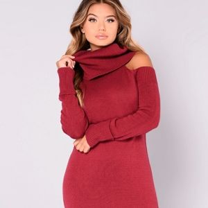 Derek Heart Red Lurex Cowl Neck Sweater Dress M